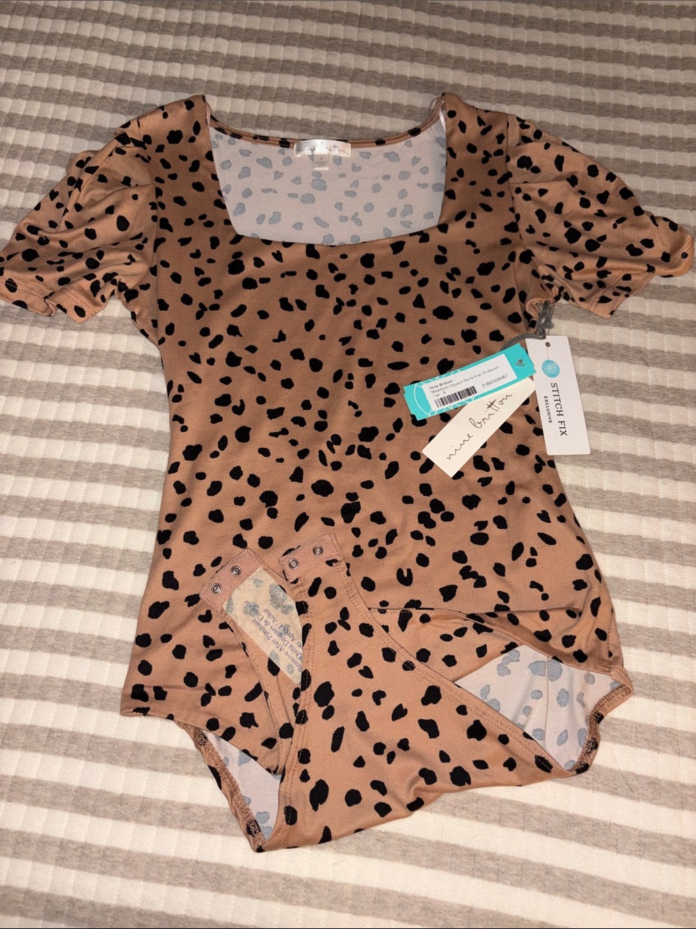 Brown Leopard Print Puff Sleeve Bodysuit